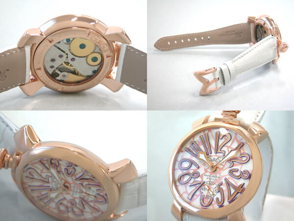 ガガ･ミラノスーパーコピー GAGAMILANO マニュアル　48mm　手巻き z5011 MOSAICO 1 ホワイト皮 ホワイトモザイク/ピンクゴールドアラビア